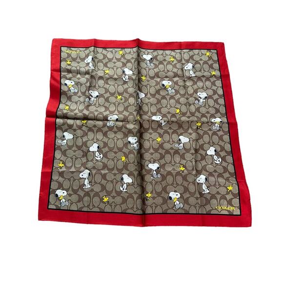 Coach Peanuts scarf Silk Bandana With Snoopy Woodstock Print - Picture 1 of 3